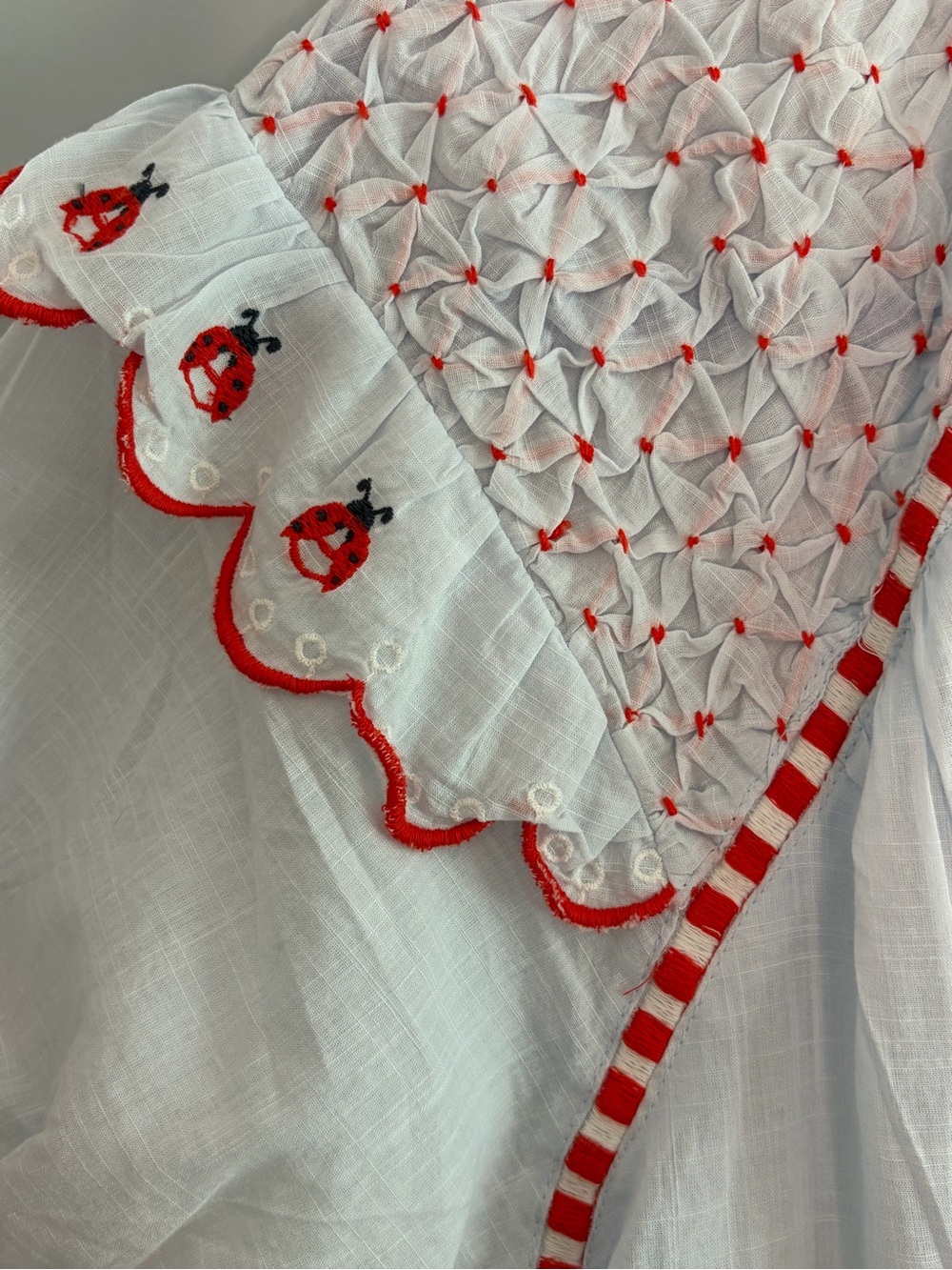 NWT Anthropologie Light Blue Peasant Blouse with Red Trim - Picture 4 of 5